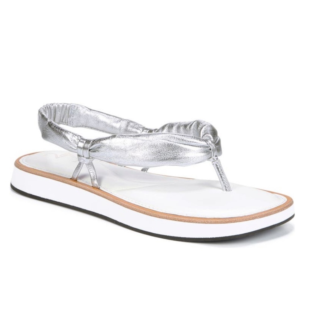 27 EDIT Naturalizer Gwenna Padded Silver Metallic Leather Thong Sandals Sz- 8